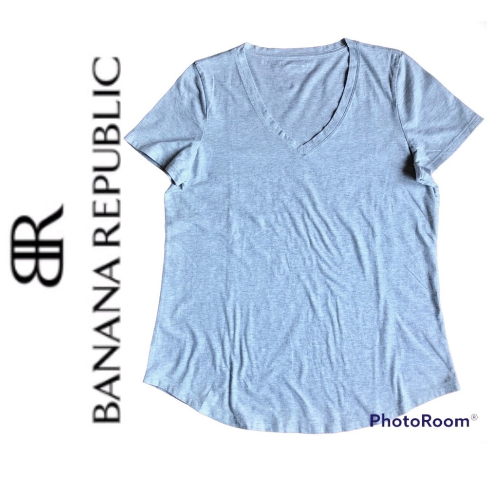 NEW BANANA REPUBLIC SUPIMA V Neck Tee Shirt Gray Medium Women’s NWOT